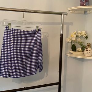 Plaid bright blue mini skirt with thigh slits